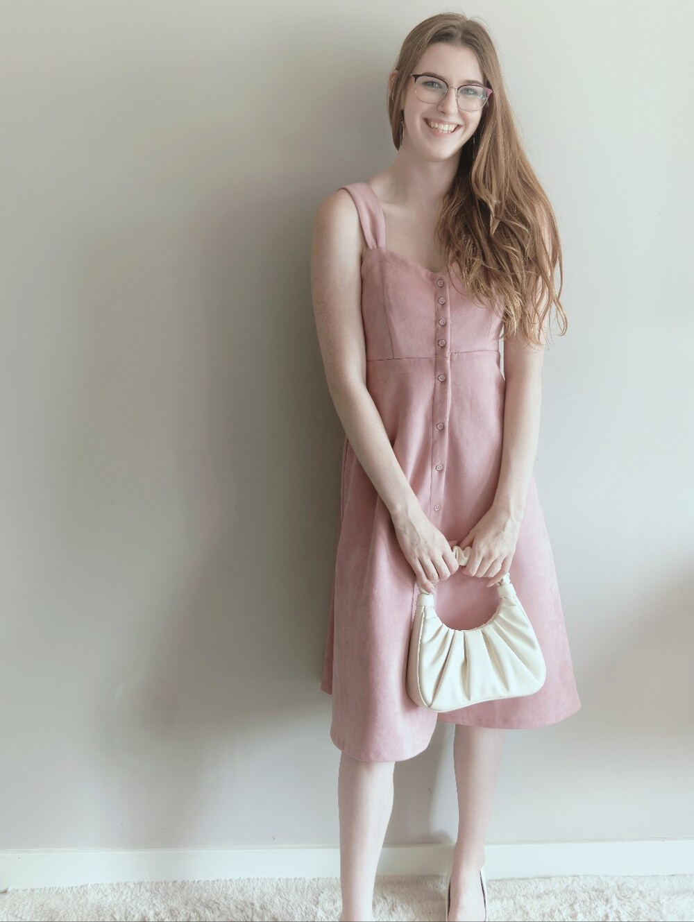 Stay Calm Stay Kawaii | Blush Pink Velour Midi Dress | S | Cottagecore Coquette